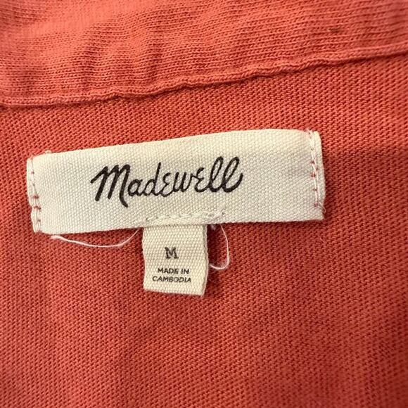 Madewell Relaxed Polo Tee Cap Sleeve Women's Medium Orange Cotton Muscle Style - Picture 3 of 5
